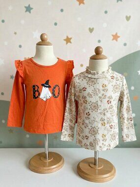 Girls 18M Long Sleeve Tops Lot Floral & Halloween BOO